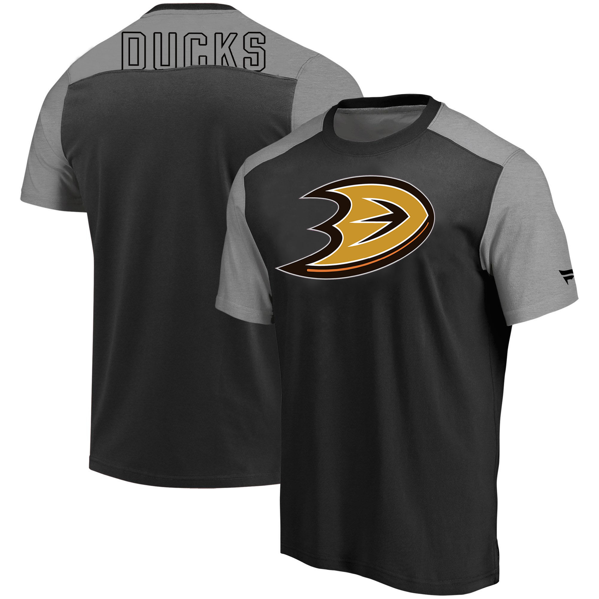 Anaheim Ducks Fanatics Branded Iconic Blocked T-Shirt Black Heathered Gray