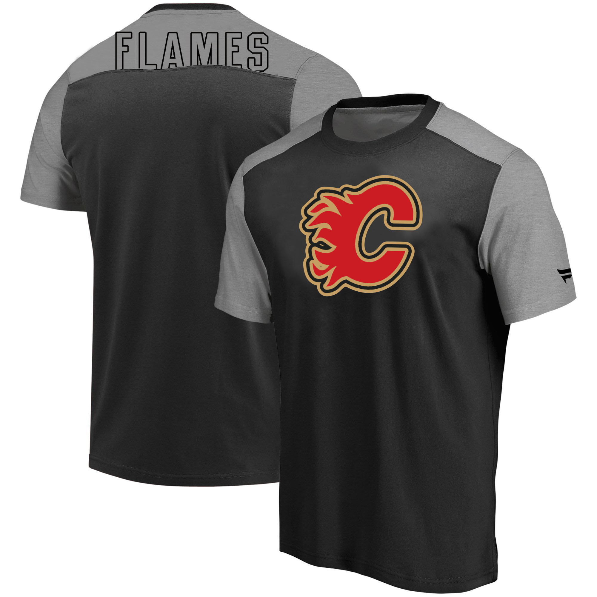 Calgary Flames Fanatics Branded Iconic Blocked T-Shirt Black Heathered Gray