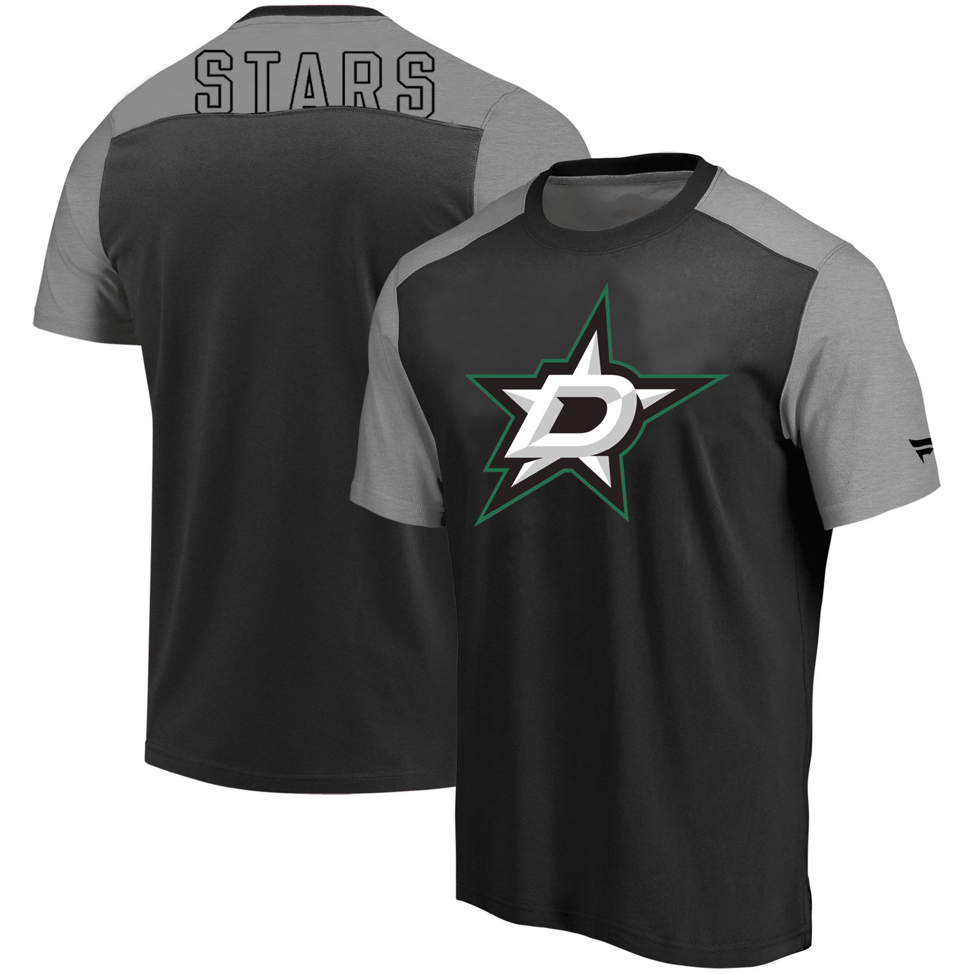 Dallas Stars Fanatics Branded Iconic Blocked T-Shirt Black Heathered Gray