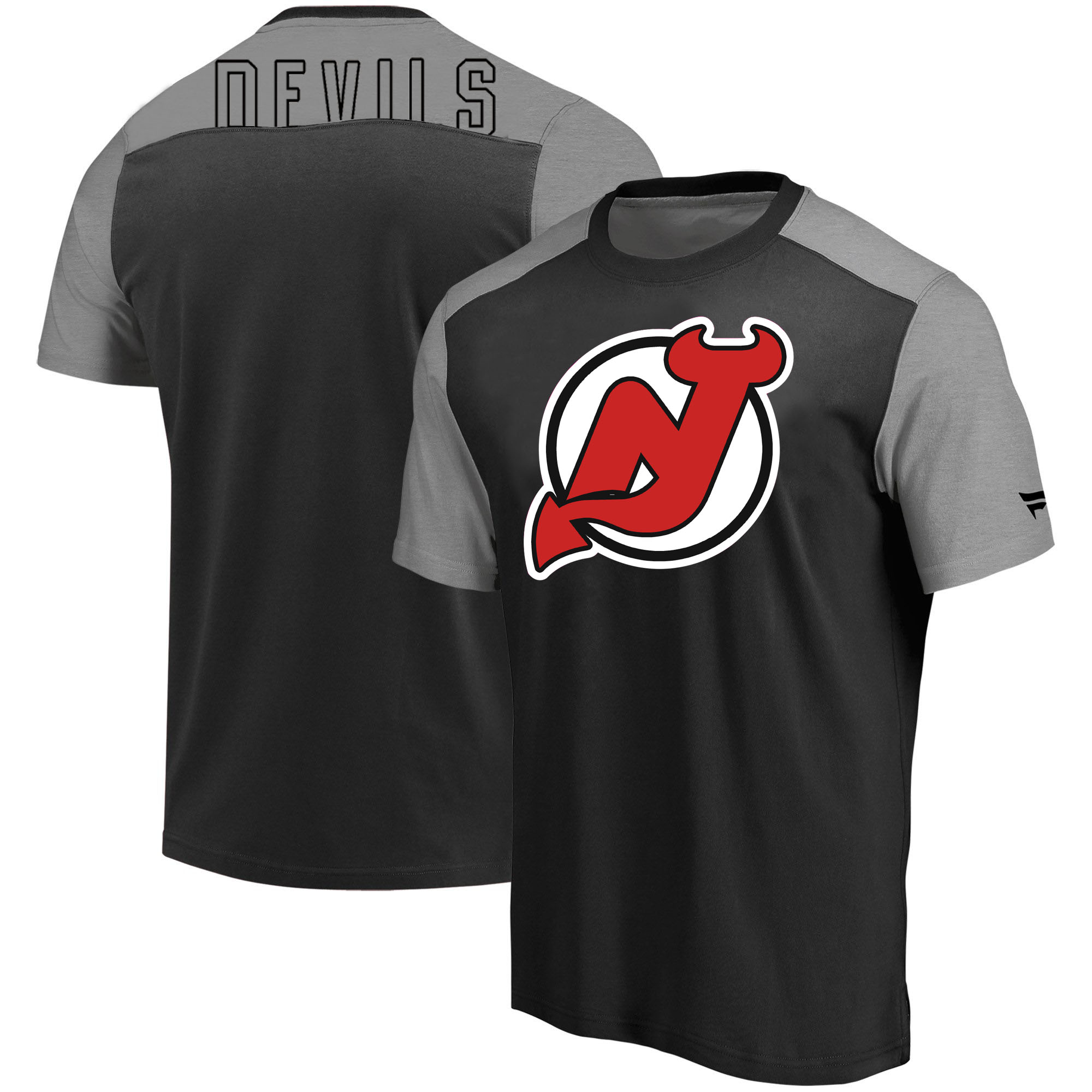 New Jersey Devils Fanatics Branded Iconic Blocked T-Shirt Black Heathered Gray
