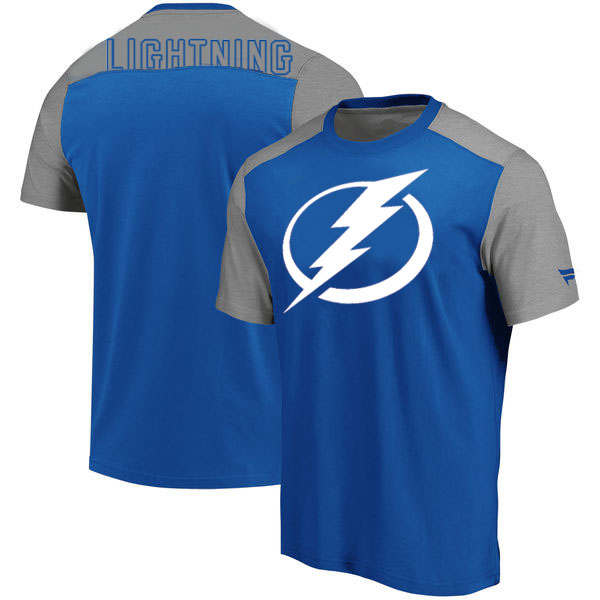 Tampa Bay Lightning Fanatics Branded Iconic Blocked T-Shirt Blue Heathered Gray - Click Image to Close