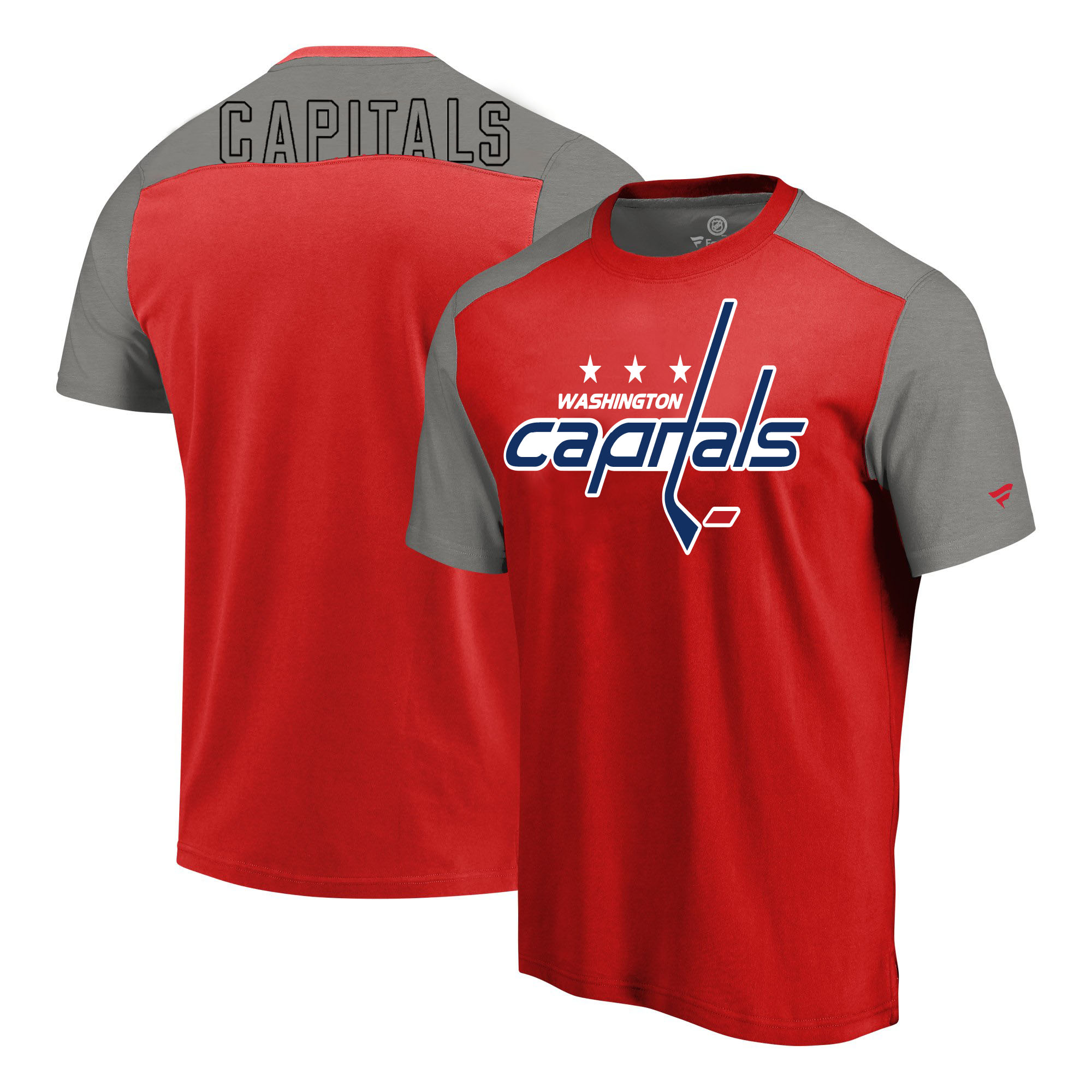 Washington Capitals Fanatics Branded Iconic Blocked T-Shirt Red Heathered Gray - Click Image to Close