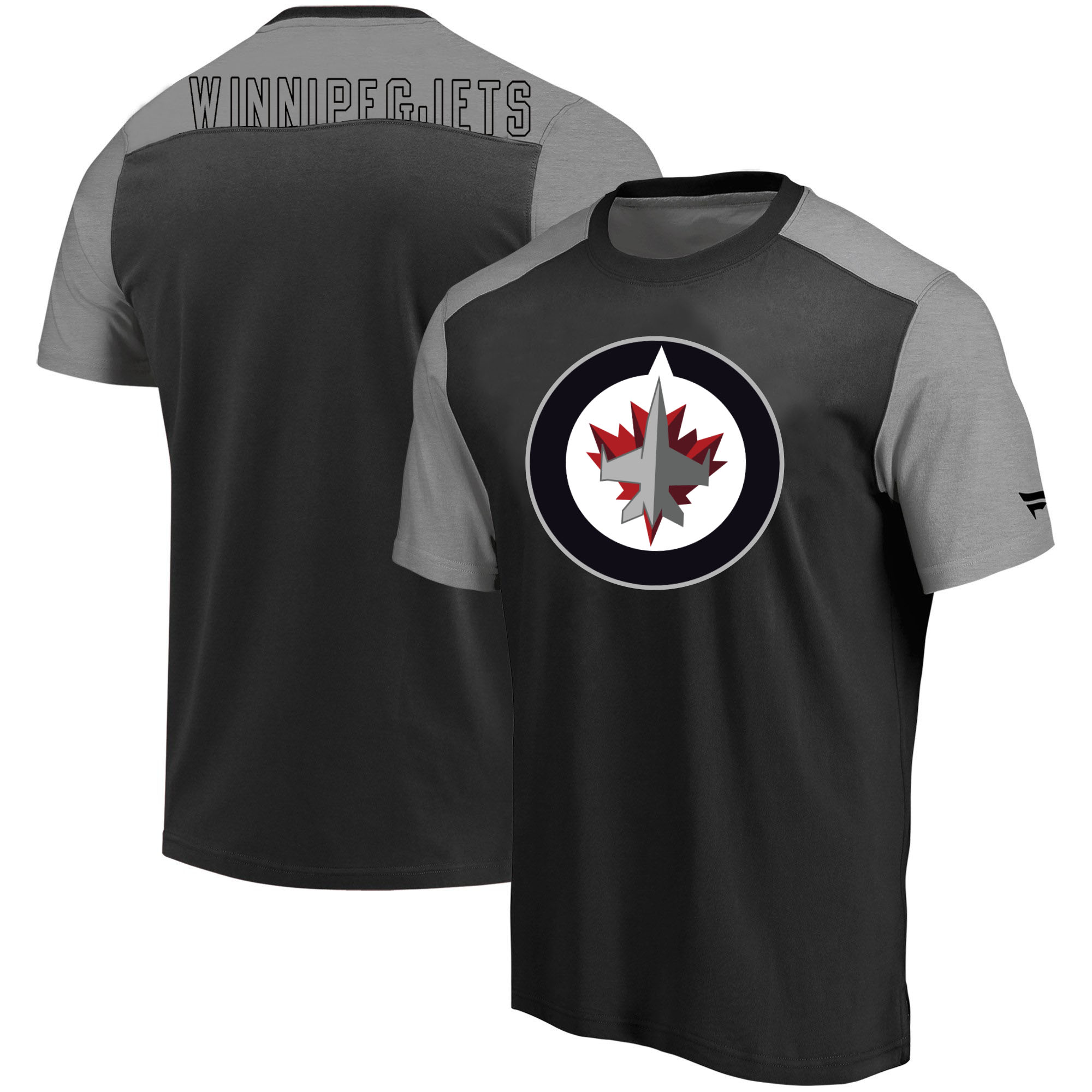Winnipeg Jets Fanatics Branded Iconic Blocked T-Shirt Black Heathered Gray - Click Image to Close