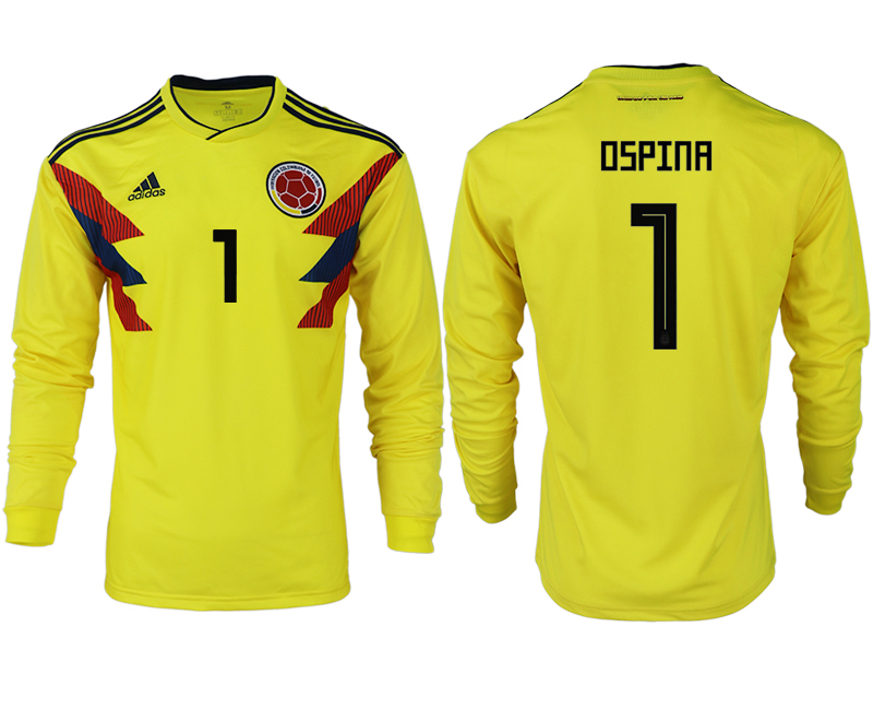 Colombia 1 OSPINA Home 2018 FIFA World Cup Long Sleeve Thailand Soccer Jersey - Click Image to Close