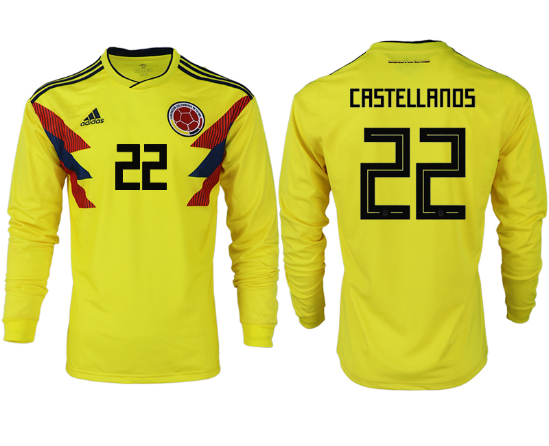 Colombia 22 CASTELLANOS Home 2018 FIFA World Cup Long Sleeve Thailand Soccer Jersey