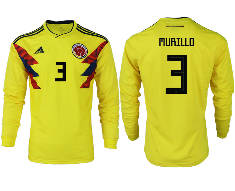 Colombia 3 MURILLO Home 2018 FIFA World Cup Long Sleeve Thailand Soccer Jersey - Click Image to Close