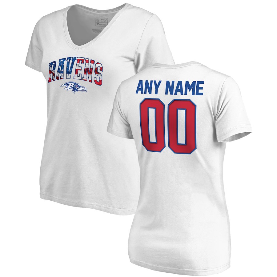 Baltimore Ravens NFL Pro Line by Fanatics Branded Women's Any Name & Number Banner Wave V Neck T-Shirt White