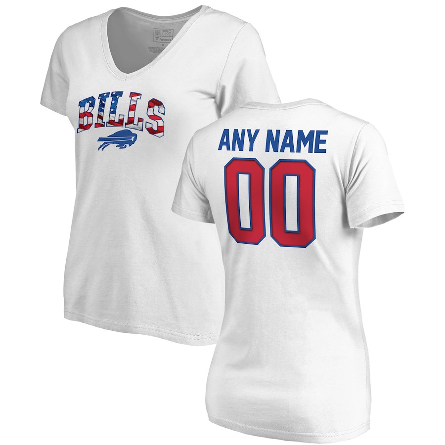 Buffalo Bills NFL Pro Line by Fanatics Branded Women's Any Name & Number Banner Wave V-Neck T-Shirt White