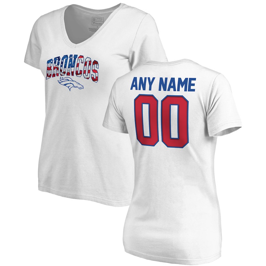 Denver Broncos NFL Pro Line by Fanatics Branded Women's Any Name & Number Banner Wave V Neck T-Shirt White