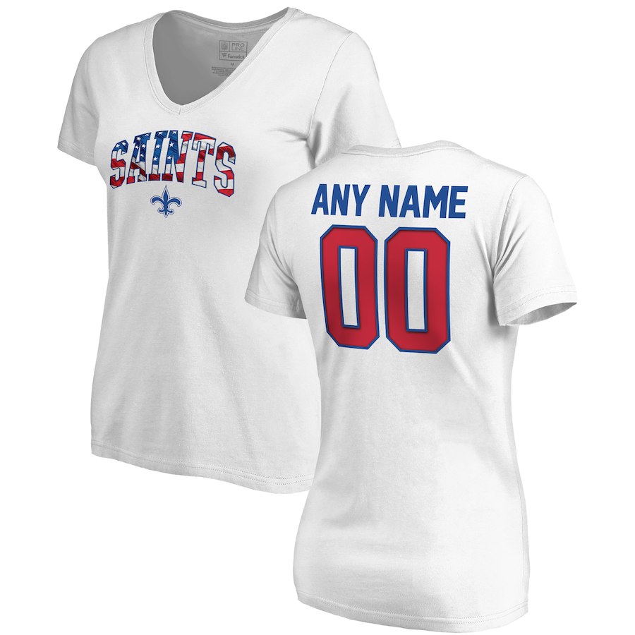 New Orleans Saints NFL Pro Line by Fanatics Branded Women's Any Name & Number Banner Wave V Neck T-Shirt White