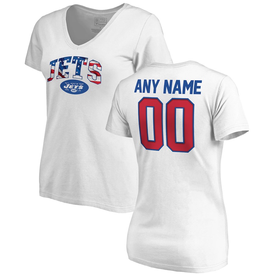 New York Jets NFL Pro Line by Fanatics Branded Women's Any Name & Number Banner Wave V-Neck T-Shirt White