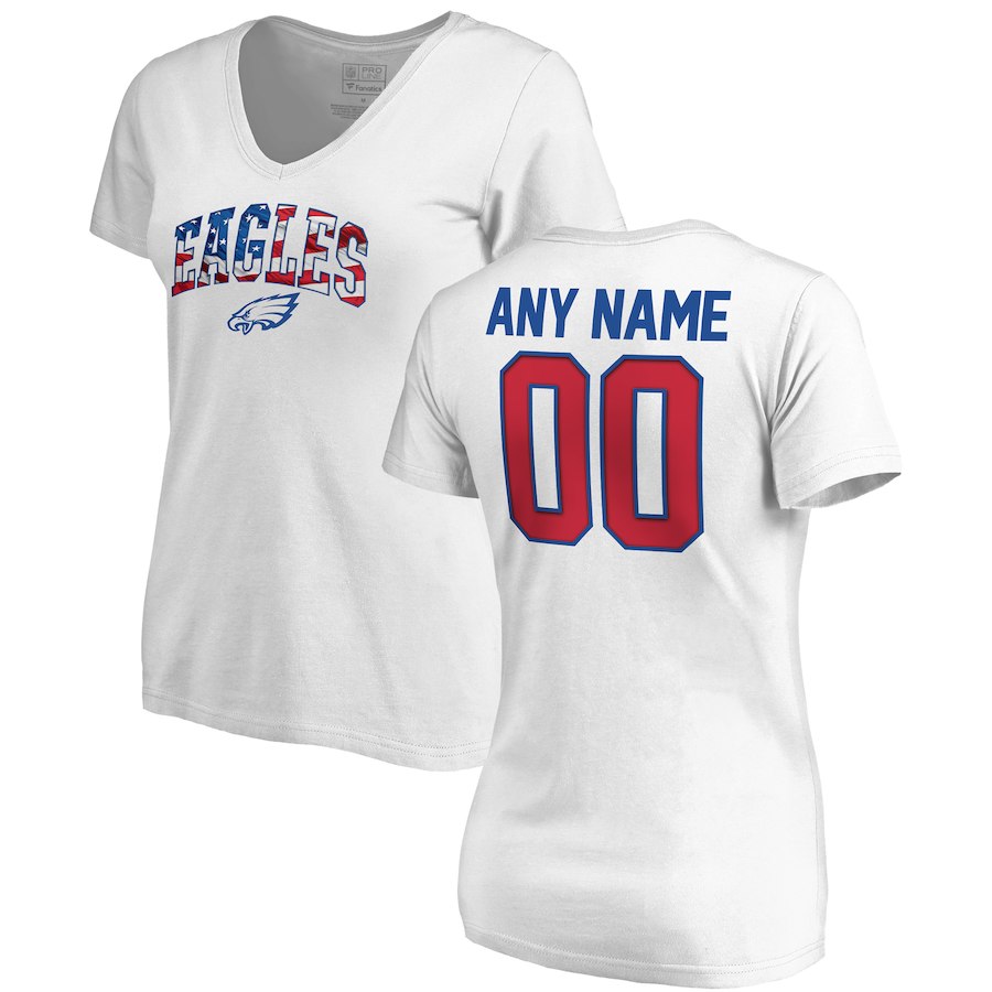 Philadelphia Eagles NFL Pro Line by Fanatics Branded Women's Any Name & Number Banner Wave V Neck T-Shirt White