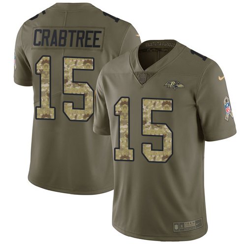 Nike Ravens 15 Michael Crabtree Olive Camo Salute To Service Limited Jersey