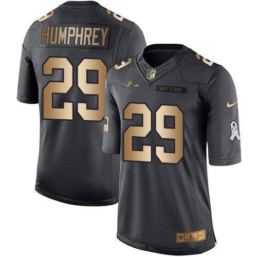Nike Ravens 29 Marlon Humphrey Anthracite Gold Salute To Service Limited Jersey - Click Image to Close