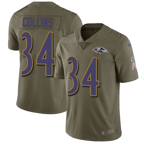 Nike Ravens 34 Alex Collins Olive Salute To Service Limited Jersey