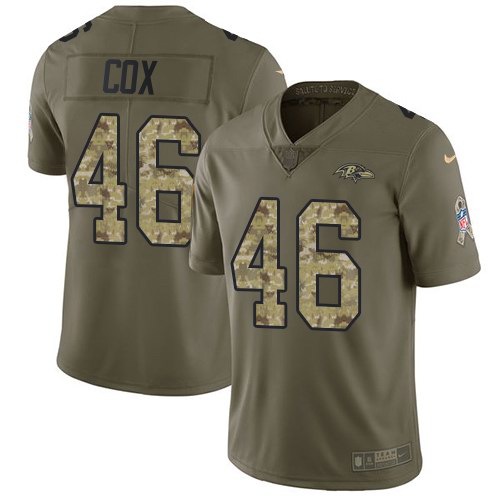 Nike Ravens 46 Morgan Cox Olive Camo Salute To Service Limited Jersey