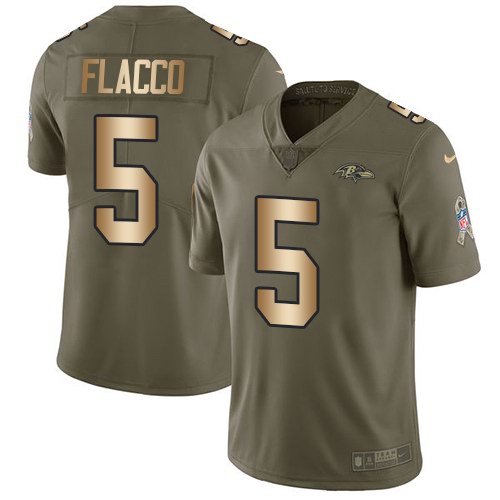 Nike Ravens 5 Joe Flacco Olive Gold Salute To Service Limited Jersey