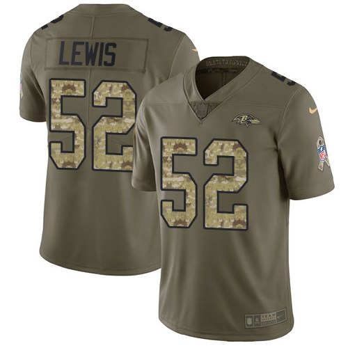 Nike Ravens 52 Ray Lewis Olive Camo Salute To Service Limited Jersey
