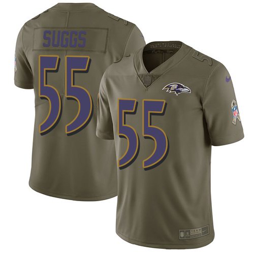 Nike Ravens 55 Terrell Suggs Olive Vapor Untouchable Limited Jersey