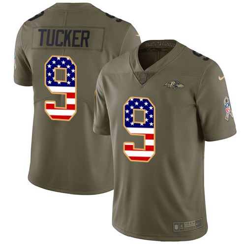 Nike Ravens 9 Justin Tucker Olive USA Flag Salute To Service Limited Jersey
