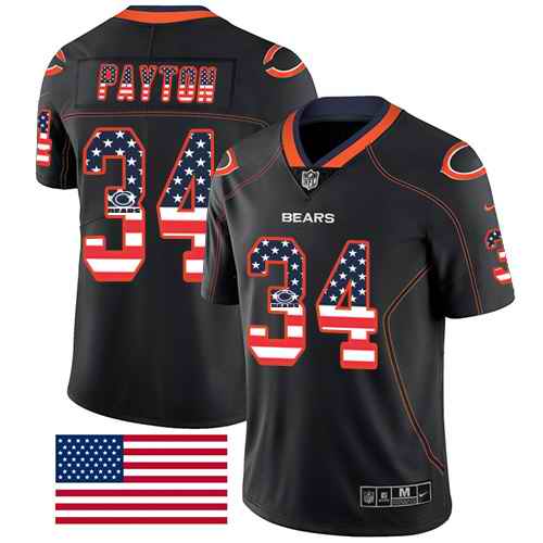 Nike Bears 34 Walter Payton Black USA Flag Fashion Limited Jersey