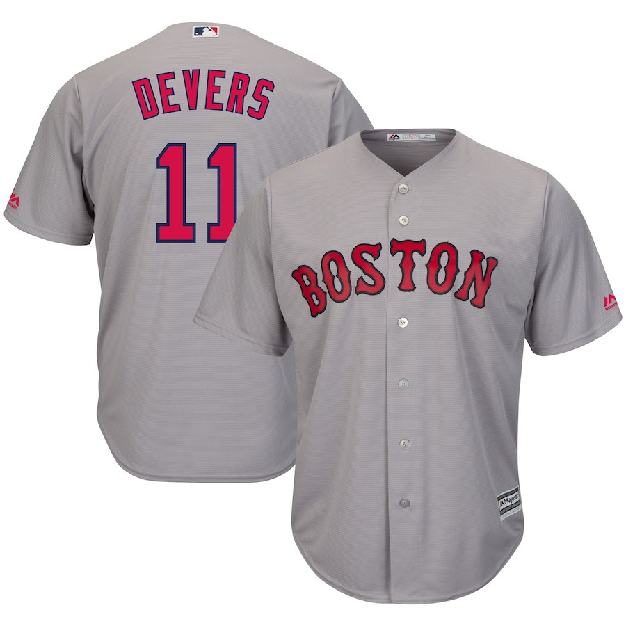 Red Sox 11 Rafael Devers Gray Cool Base Jersey - Click Image to Close