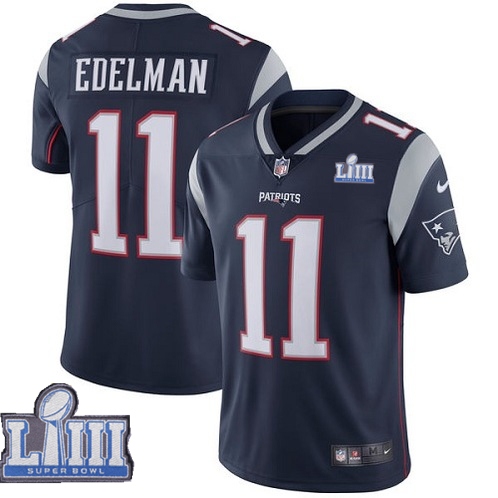 Nike Patriots 11 Julian Edelman Navy 2019 Super Bowl LIII Vapor Untouchable Limited Jersey - Click Image to Close