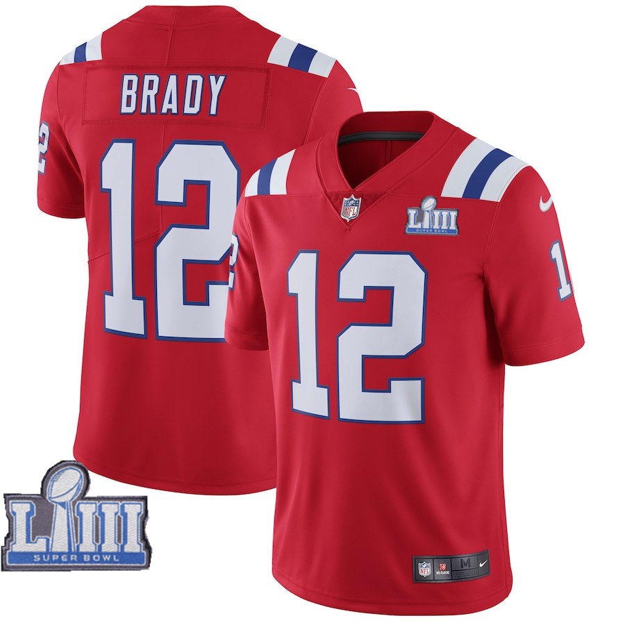 Nike Patriots 12 Tom Brady Red 2019 Super Bowl LIII Vapor Untouchable Limited Jersey - Click Image to Close