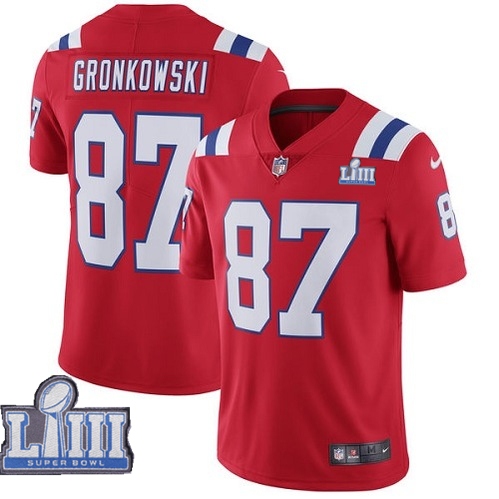 Nike Patriots 87 Rob Gronkowski Red 2019 Super Bowl LIII Vapor Untouchable Limited Jersey - Click Image to Close