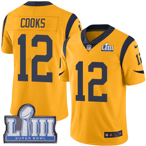 Nike Rams 12 Brandin Cooks Gold 2019 Super Bowl LIII Color Rush Limited Jersey - Click Image to Close