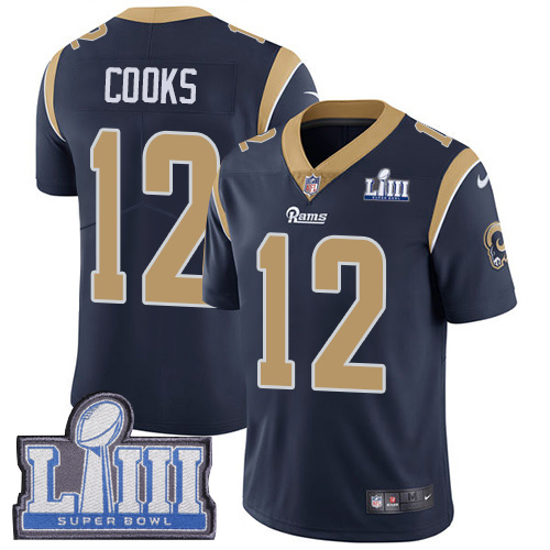 Nike Rams 12 Brandin Cooks Navy 2019 Super Bowl LIII Vapor Untouchable Limited Jersey