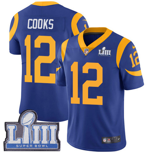 Nike Rams 12 Brandin Cooks Royal 2019 Super Bowl LIII Vapor Untouchable Limited Jersey - Click Image to Close