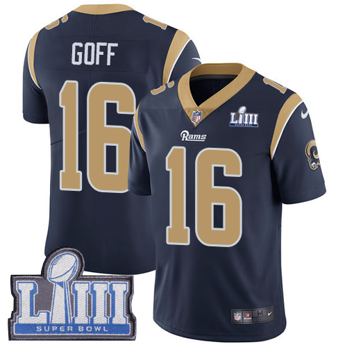 Nike Rams 16 Jared Goff Navy 2019 Super Bowl LIII Vapor Untouchable Limited Jersey - Click Image to Close