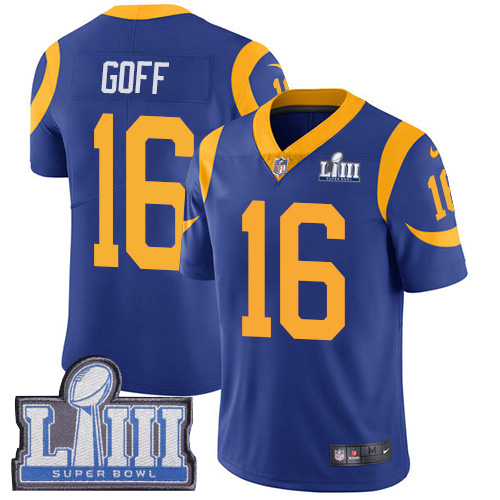 Nike Rams 16 Jared Goff Royal 2019 Super Bowl LIII Vapor Untouchable Limited Jersey