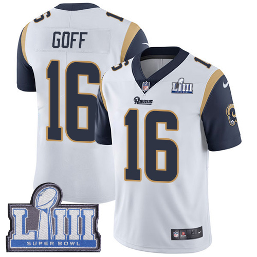 Nike Rams 16 Jared Goff White 2019 Super Bowl LIII Vapor Untouchable Limited Jersey