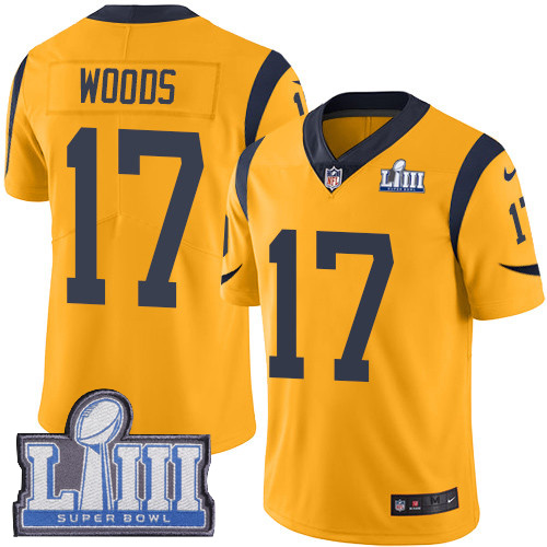 Nike Rams 17 Robert Woods Gold 2019 Super Bowl LIII Color Rush Limited Jersey