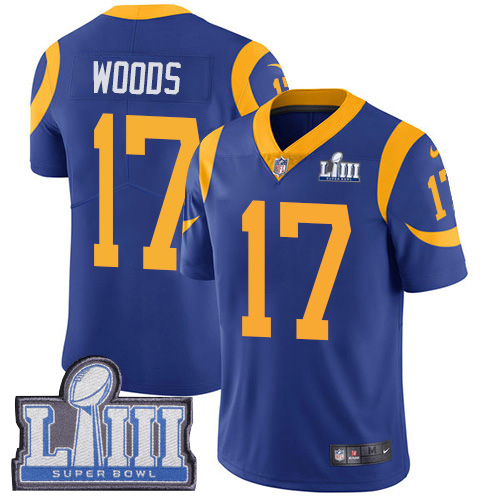 Nike Rams 17 Robert Woods Royal 2019 Super Bowl LIII Vapor Untouchable Limited Jersey