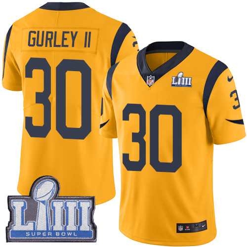 Nike Rams 30 Todd Gurley II Gold 2019 Super Bowl LIII Color Rush Limited Jersey