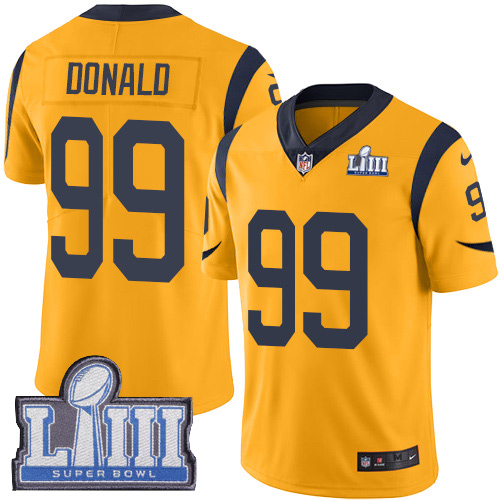Nike Rams 99 Aaron Donald Gold 2019 Super Bowl LIII Color Rush Limited Jersey