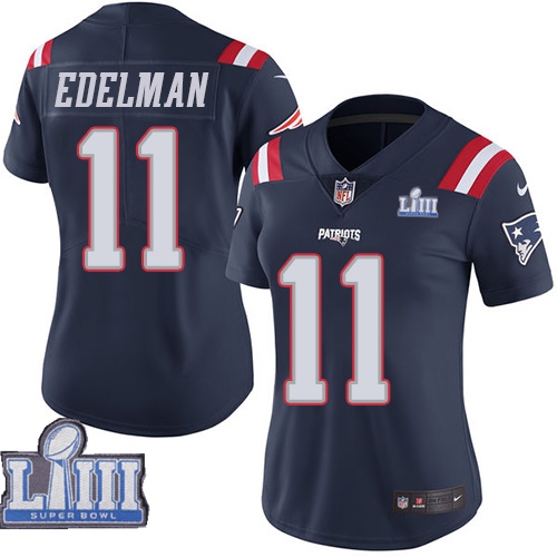 Nike Patriots 11 Julian Edelman Navy Women 2019 Super Bowl LIII Color Rush Limited Jersey