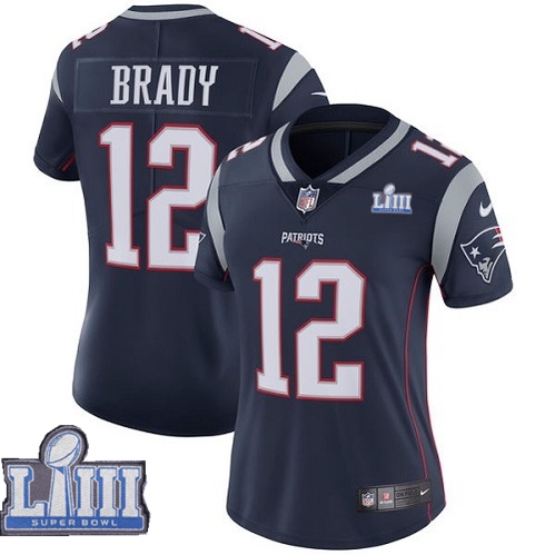 Nike Patriots 12 Tom Brady Navy Women 2019 Super Bowl LIII Vapor Untouchable Limited Jersey - Click Image to Close