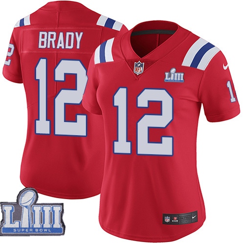 Nike Patriots 12 Tom Brady Red Women 2019 Super Bowl LIII Vapor Untouchable Limited Jersey