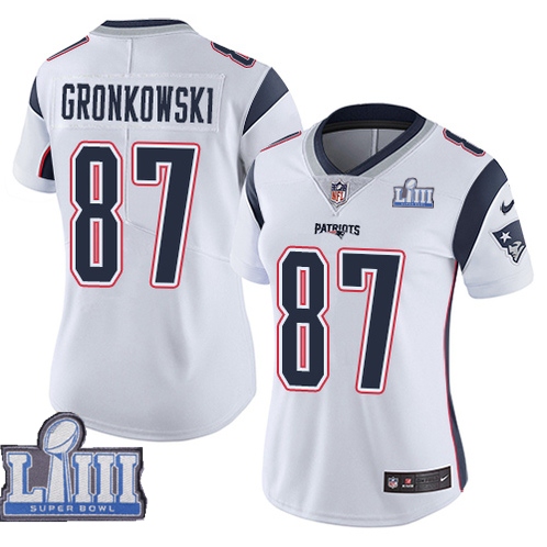 Nike Patriots 87 Rob Gronkowski White Women 2019 Super Bowl LIII Vapor Untouchable Limited Jersey