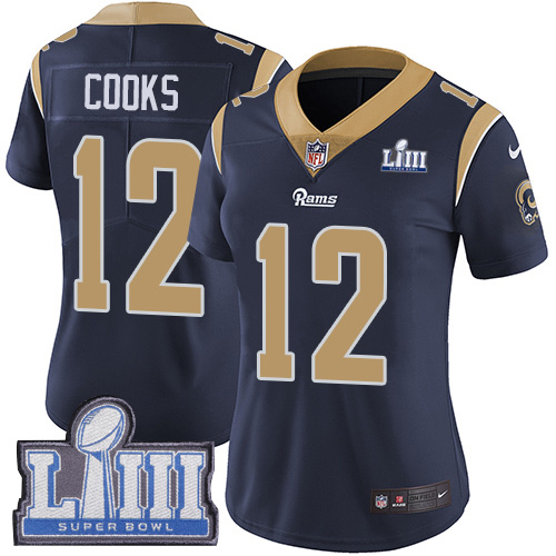 Nike Rams 12 Brandin Cooks Navy Women 2019 Super Bowl LIII Vapor Untouchable Limited Jersey