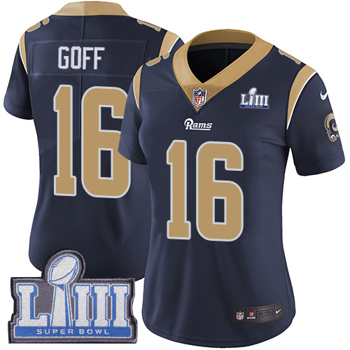 Nike Rams 16 Jared Goff Navy Women 2019 Super Bowl LIII Vapor Untouchable Limited Jersey