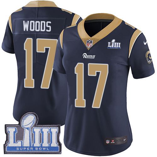 Nike Rams 17 Robert Woods Navy Women 2019 Super Bowl LIII Vapor Untouchable Limited Jersey