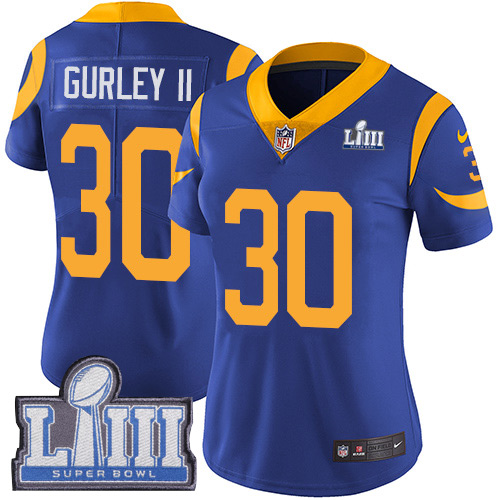 Nike Rams 30 Todd Gurley II Royal Women 2019 Super Bowl LIII Vapor Untouchable Limited Jersey