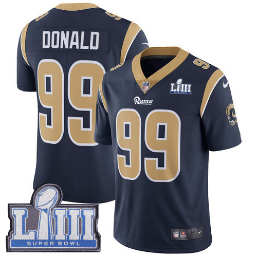 Nike Rams 99 Aaron Donald Navy Youth 2019 Super Bowl LIII Vapor Untouchable Limited Jersey