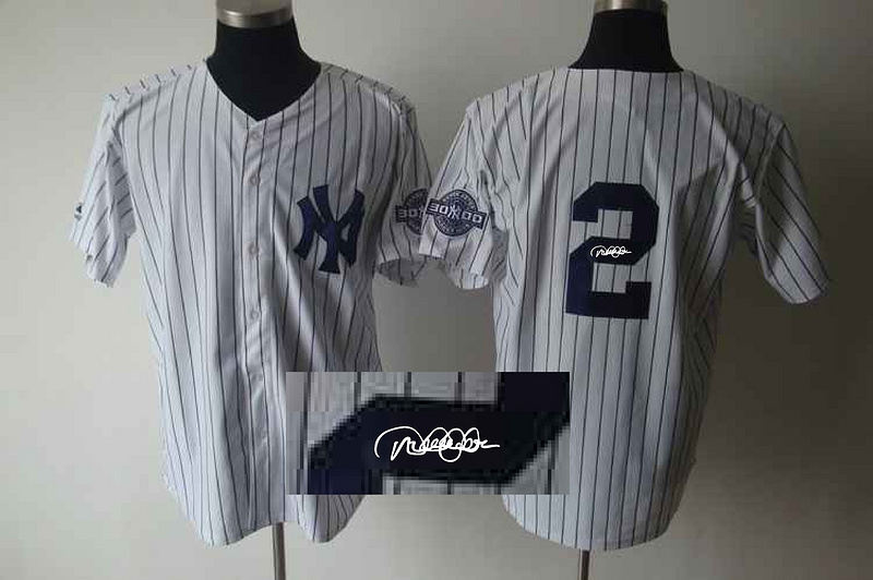 Yankees 2 Jeter White 3000 Patch Signature Edition Jerseys - Click Image to Close