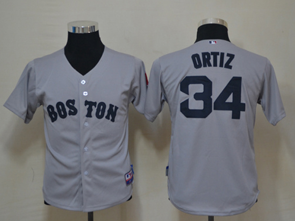 Red Sox 34 Ortiz Grey Youth Jersey